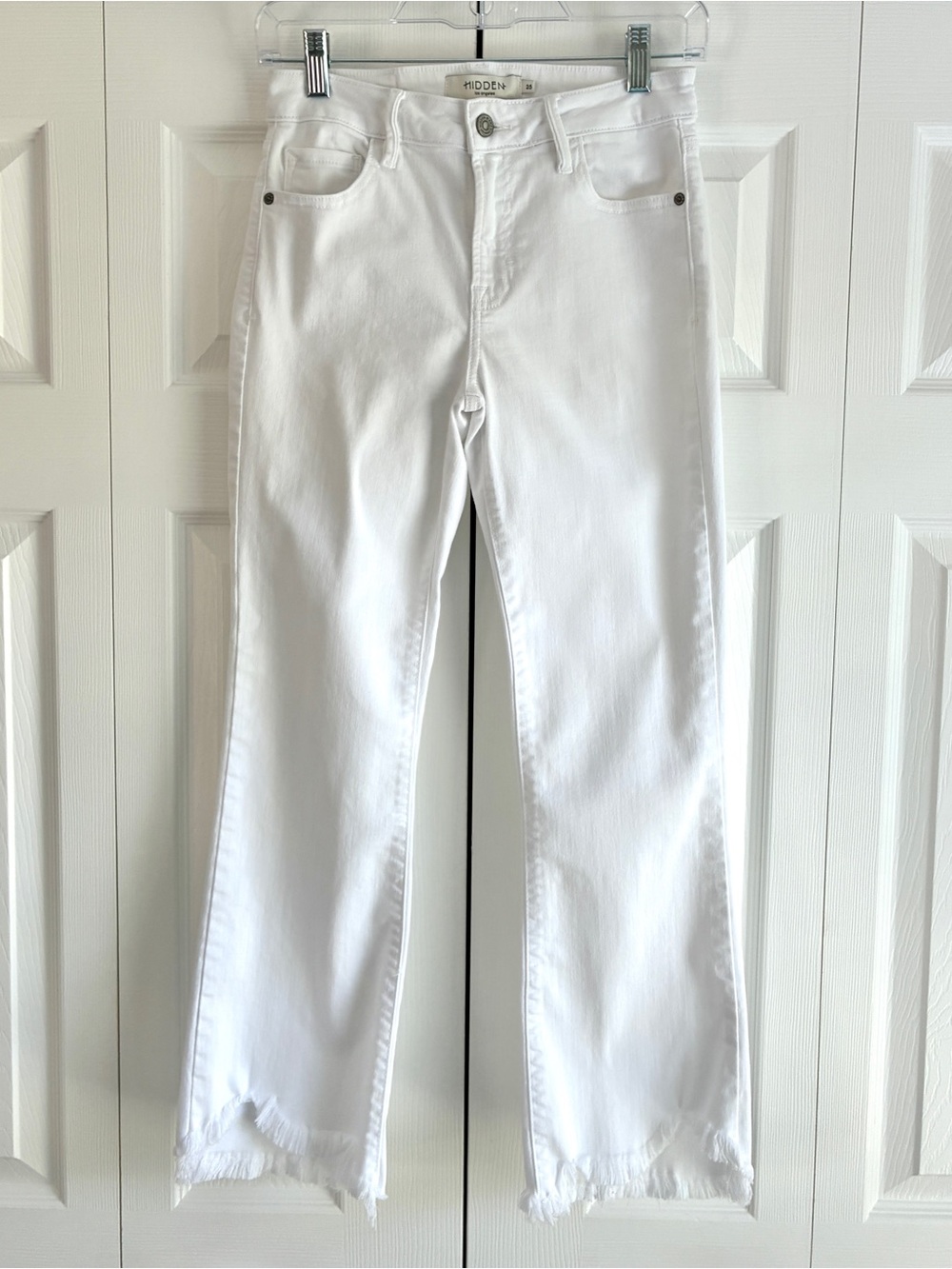 Hidden Jeans Women 25 White Crop Kick Flare Raw Frayed Step Hem Stretch Denim